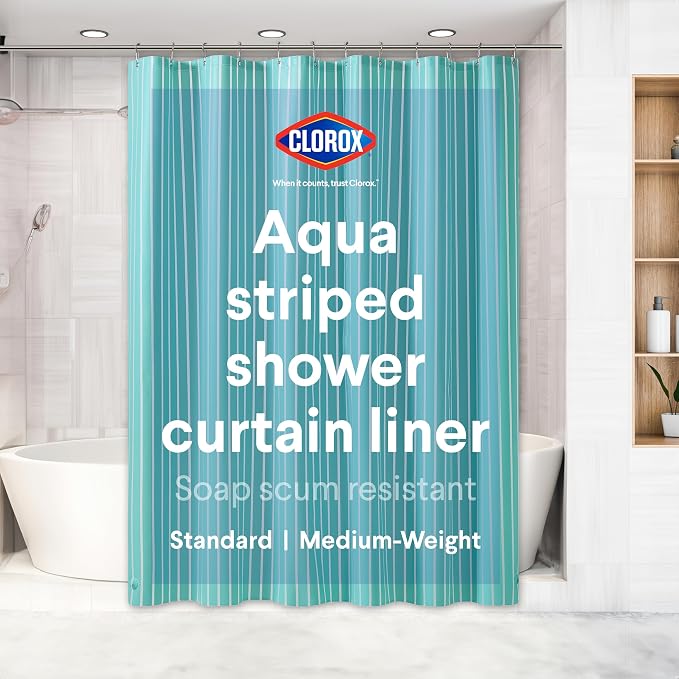 CLOROX Shower Curtain Liner, Premium Striped Medium-Weight Durable Waterproof by MainstreamInternational