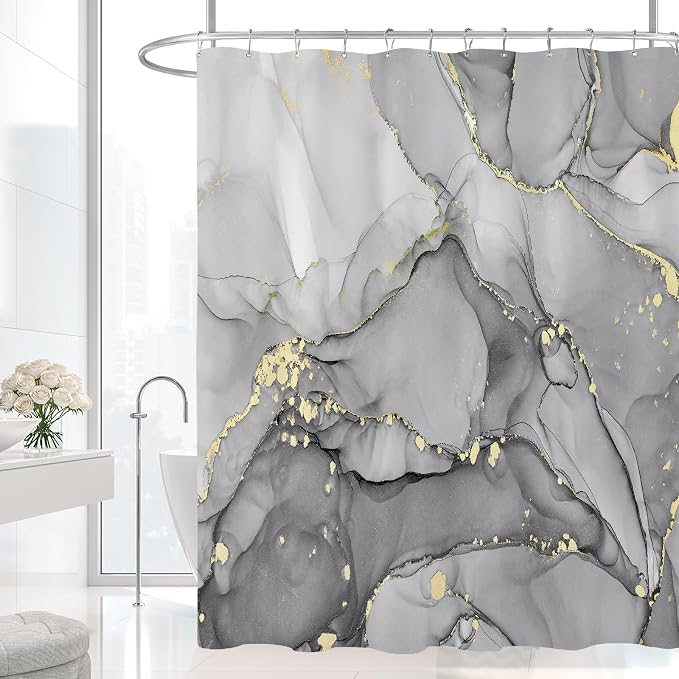 Small Stall Marble Shower Curtain 36 x 72 Inch, Half Narrow Abstract Modern - Image 2