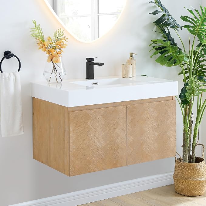 36 Inch Floating Sink Bathroom Vanity Wall Mount Single Vanities Overflow - Image 3
