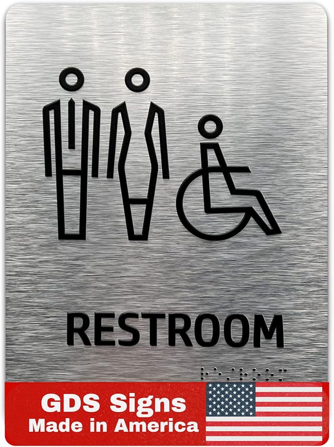 Brushed Aluminum Restroom Sign by GDS