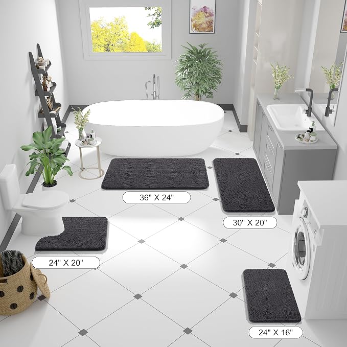 OLANLY Bathroom Rugs 59x35, Extra Soft Absorbent Chenille Bath Rugs, Rubber - Image 2