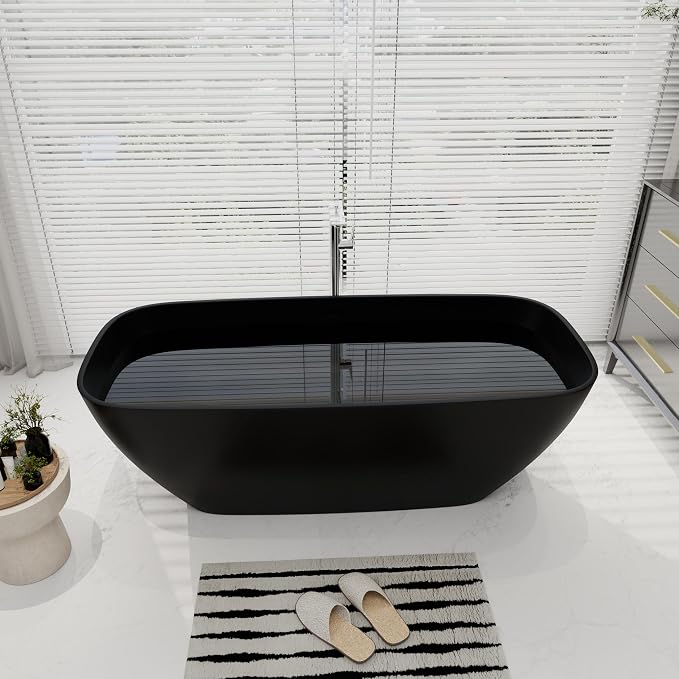 SJ STAR&JANE 67" Solid Surface Freestanding Bathtub Oval Stone Resin Soaking - Image 2