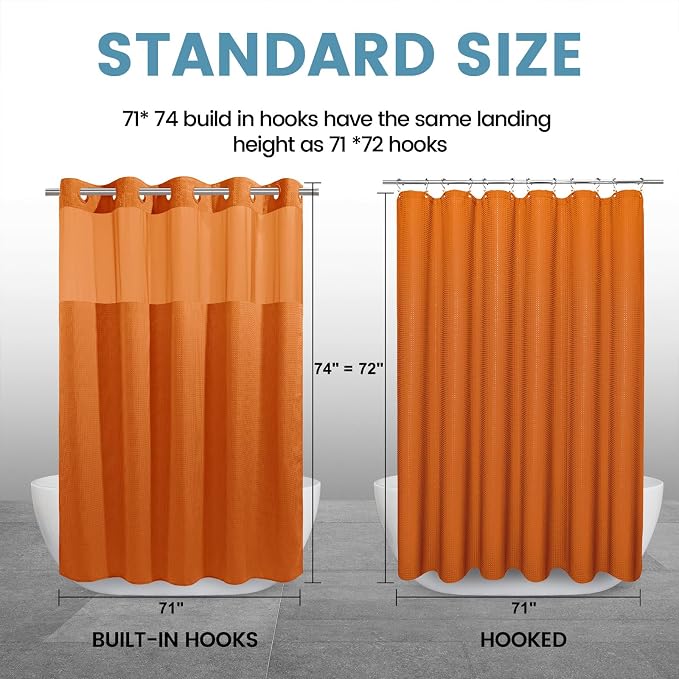 Burnt Orange No Hook Shower Curtain - Image 7
