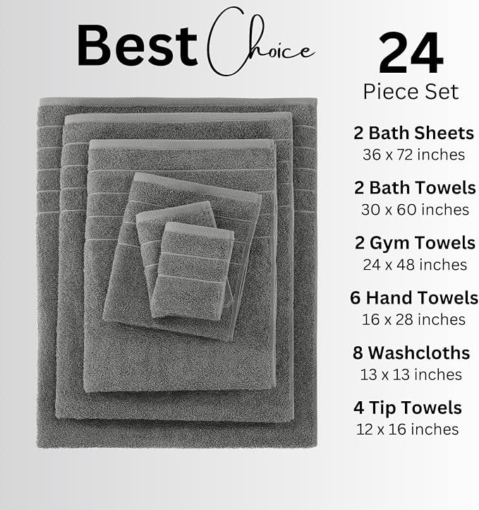Casa Platino 100% Cotton Bathroom Towels Set – 24 Pc Collection – Plush Ring - Image 4