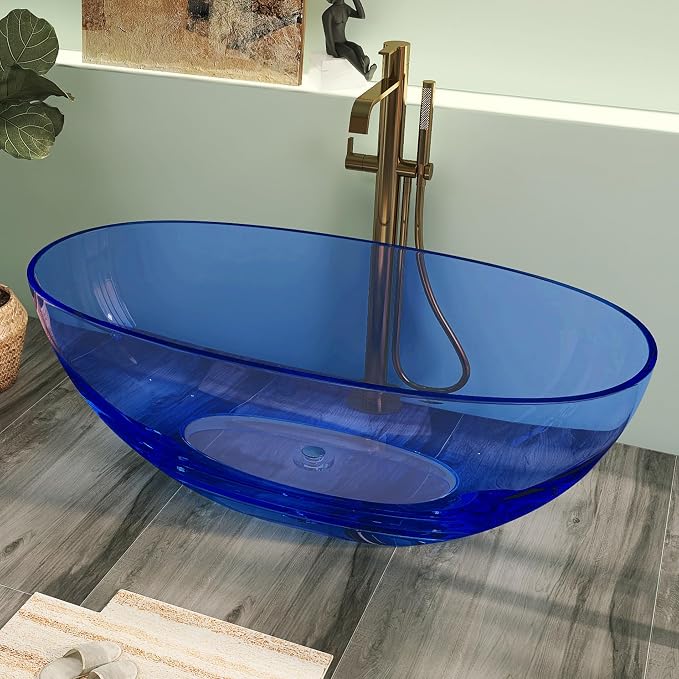 61" Premium Solid Surface Freestanding BathTubs, Upgraded Modern Transparent by HIGEINE