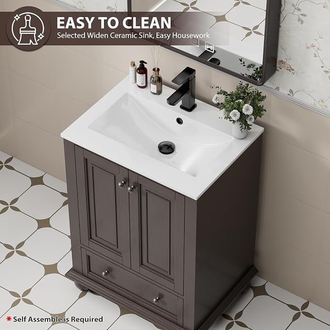 eclife 24" Bathroom Vanity Sink Combo Vintage Style - Image 5