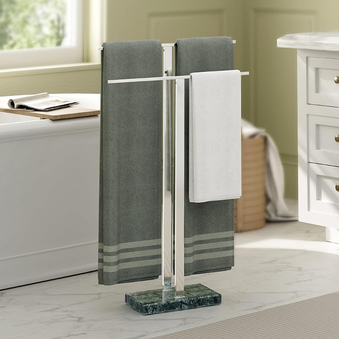 KES Standing Towel Rack with Green Natural Marble Base, 2-Tier Bath Towel by KES