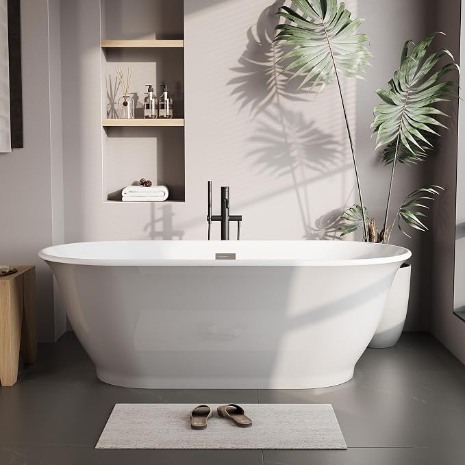 Freestanding Bath Tub 67 Inch Acrylic Oval Soaking Tub – Extra Large by GarveeLife