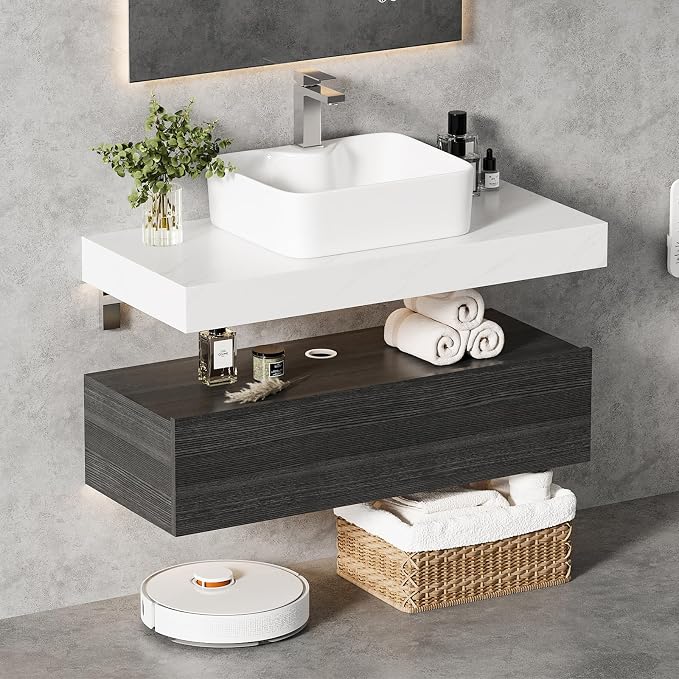 40" Floating Bathroom Vanity, Wall-Mounted Storage Cabinet Single Piece Set - Image 9
