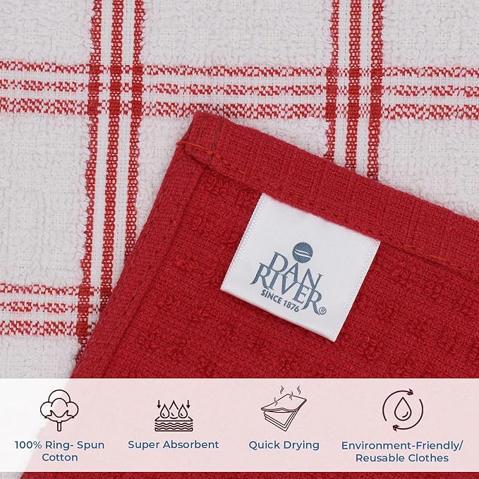 DAN RIVER Premium Dish Cloth 100% Cotton 12 X 12 Inches |Pack of 8|-Ultra Soft - Image 4