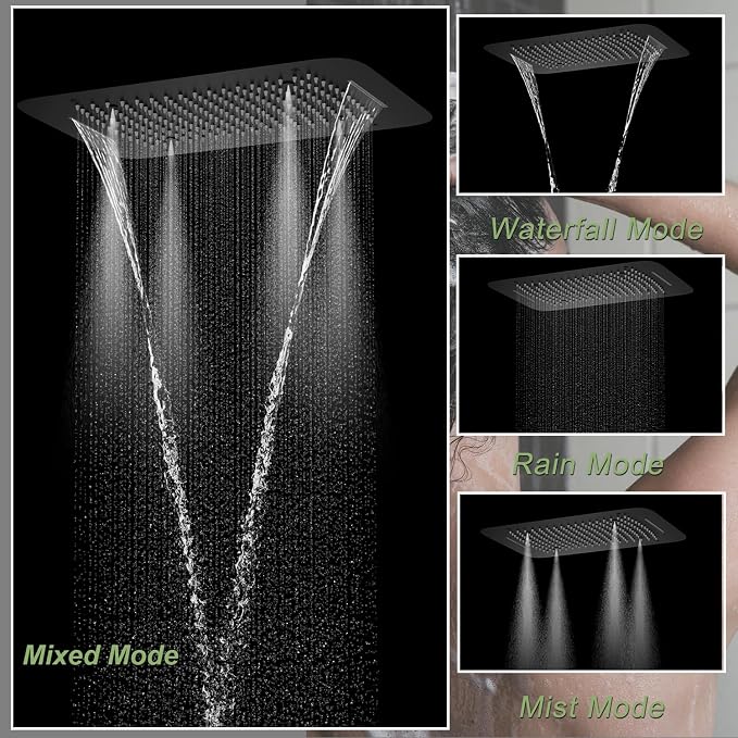 Matte Black 16X24 inch Ceiling Mounted Shower Head Set, Digital Display Shower - Image 2