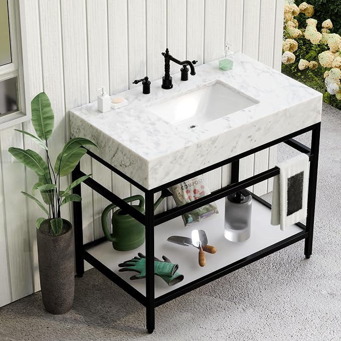 GESIPOR Bathroom Carrara Marble Vanity - Image 5