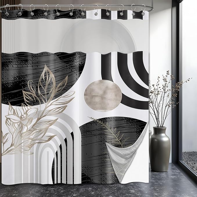 Black and White Boho See Through Mesh Top Shower Curtain by Bxpaitx