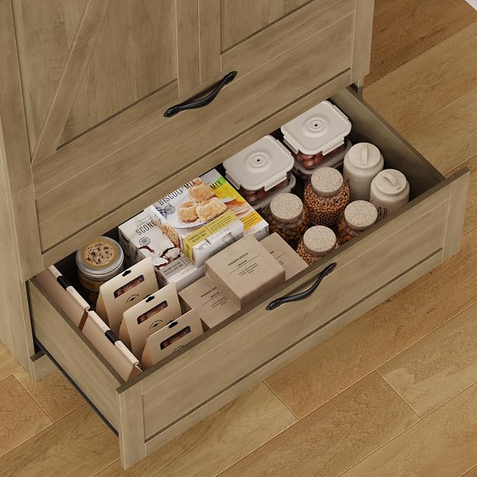HOSTACK 70" Tall Kitchen Pantry Storage, Barn Doors Pantry Cabinet - Image 5