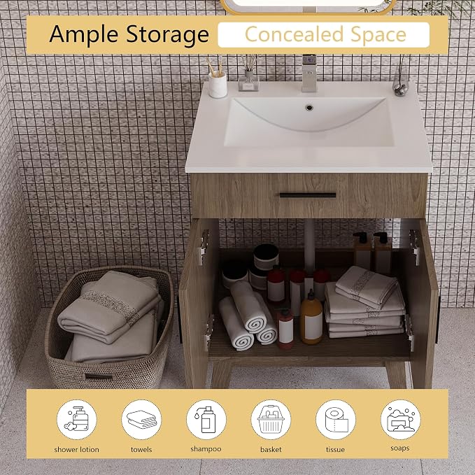24" Bathroom Vanity with Sink, Vanity Combo with Two Soft Close Cabinet Doors - Image 4