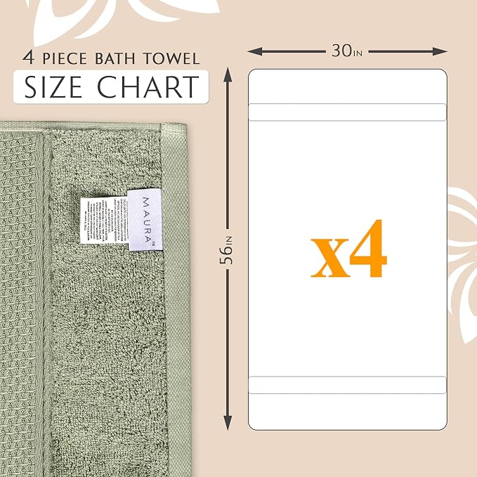 MAURA Sage Extra Large Turkish Cotton Luxury Bath Towels Set of 4. Ultra-Soft - Image 3