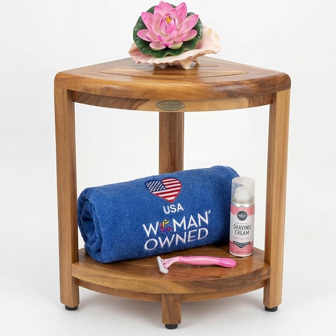 DecoTeak Teak Corner Shower Shelf – 2 Tier Waterproof Bathroom Storage by EcoDecors