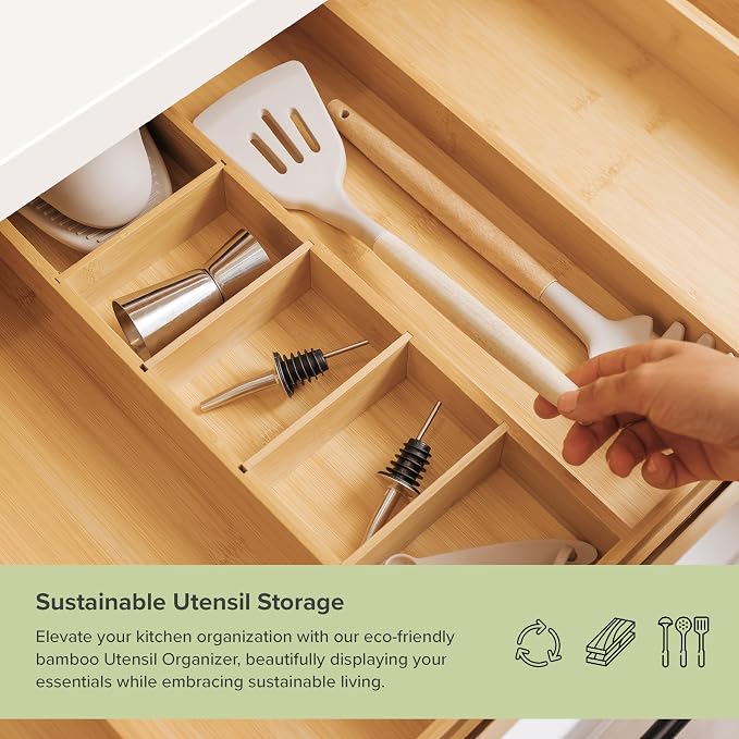 KitchenEdge Adjustable Bamboo Kitchen Drawer Organizer - Image 5
