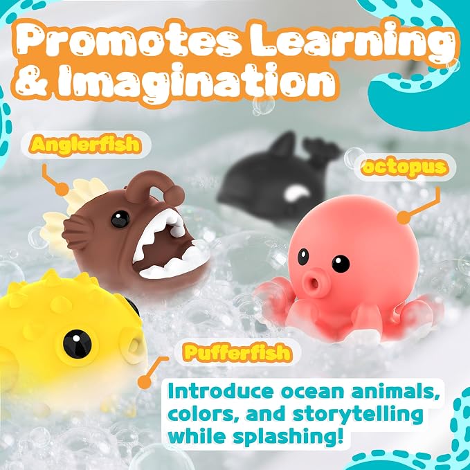 8 PCS Ocean Animal Bath Toys Mold Free Infant Bath Tub Toys - Image 3
