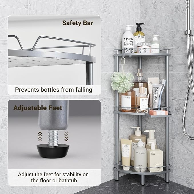 ELYKEN Corner Shower Caddy Standing, 3 Tier Rustproof Metal Shower Organizer - Image 6