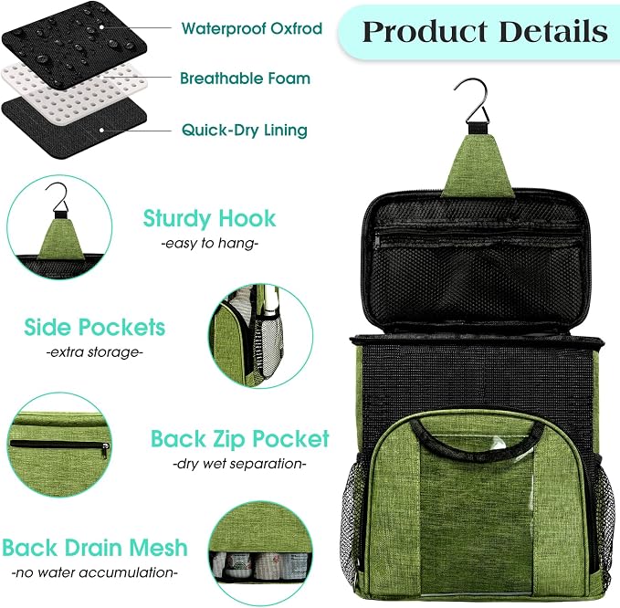 Attmu Portable Shower Caddy College Tote Bag, Quick Dry Hanging Toiletry Bag - Image 4