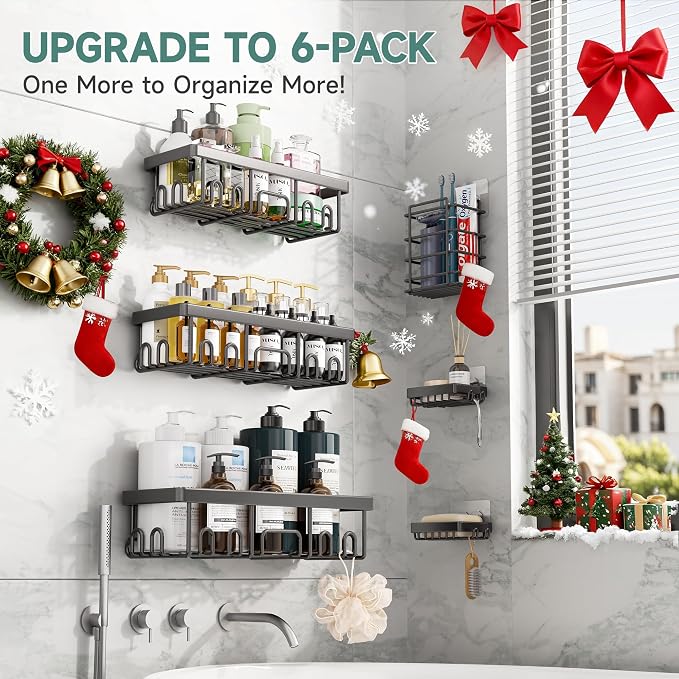 Veken Shower Caddy 6-Pack, Advanced Rustproof Design, No Drilling Adhesive - Image 5