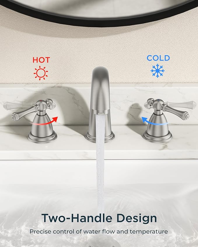 FORIOUS Faucet for Bathroom Sink 3 Hole, Brushed Nickel Bathroom Faucet - Image 5
