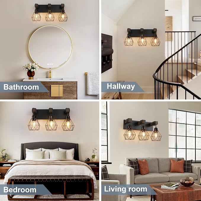 Farmhouse Bathroom Light Fixtures, 3-Light Bathroom Lighting Fixtures Over - Image 7
