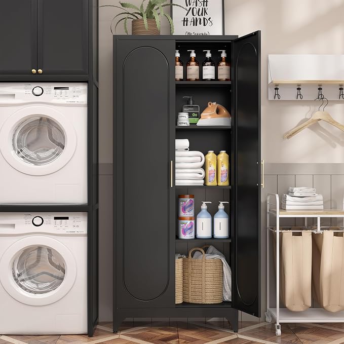 Kitchen Pantry Cabinet, 75 Inch Black Metal Storage Cabinet - Image 5