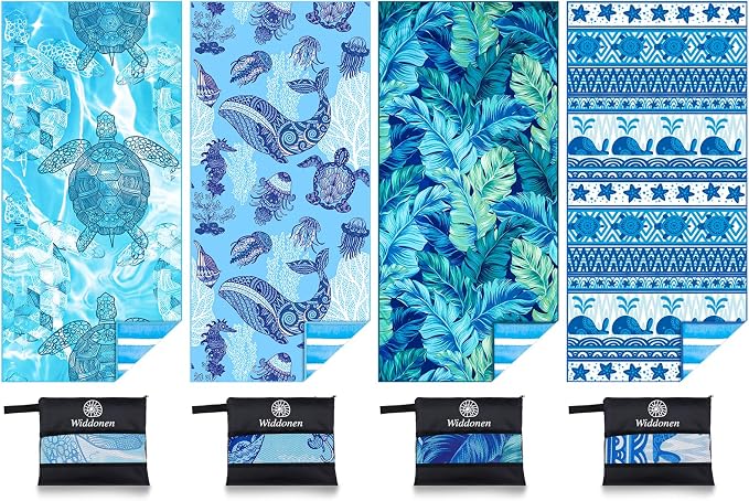 4 Pack Microfiber Lightweight Beach Towel Sand Free Quick Dry Absorbent Thin by WIDDONEN