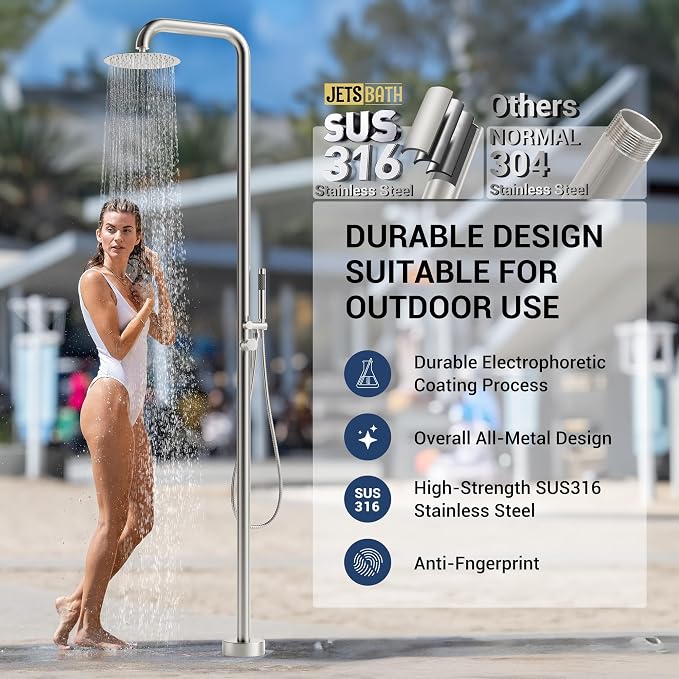 Freestanding Outdoor Shower Faucet Set, 316 Marine Grade Stainless Steel - Image 2