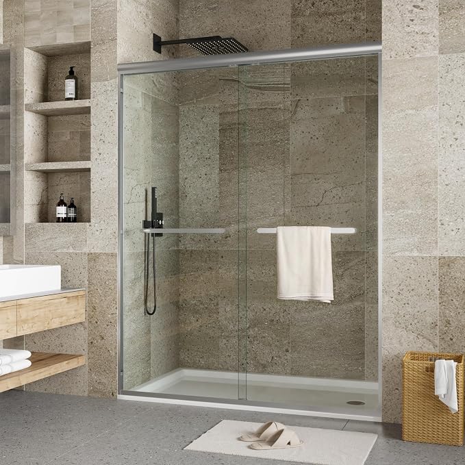 50-60" W x 72" H Bypass Shower Door, Aluminum Alloy Frame, Dual 6mm Tempered by IDEALHOUSE