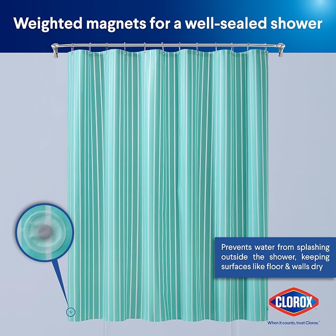CLOROX Shower Curtain Liner, Premium Striped Medium-Weight Durable Waterproof - Image 8
