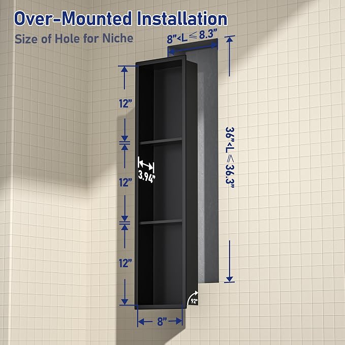 Stainless Steel Shower Niche 8"×36" Matte Black - Image 3