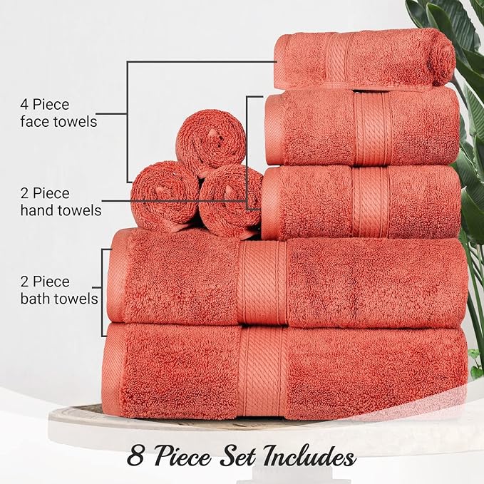 Superior Egyptian Cotton Pile 8 Piece Towel Set, Includes 2 Bath, 2 Hand - Image 7