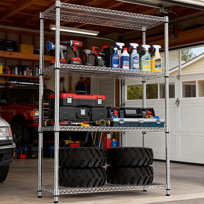 4 Tiers Shelf Metal Storage Shelves 2640 lbs Steel Storage Shelving Utility - Image 9