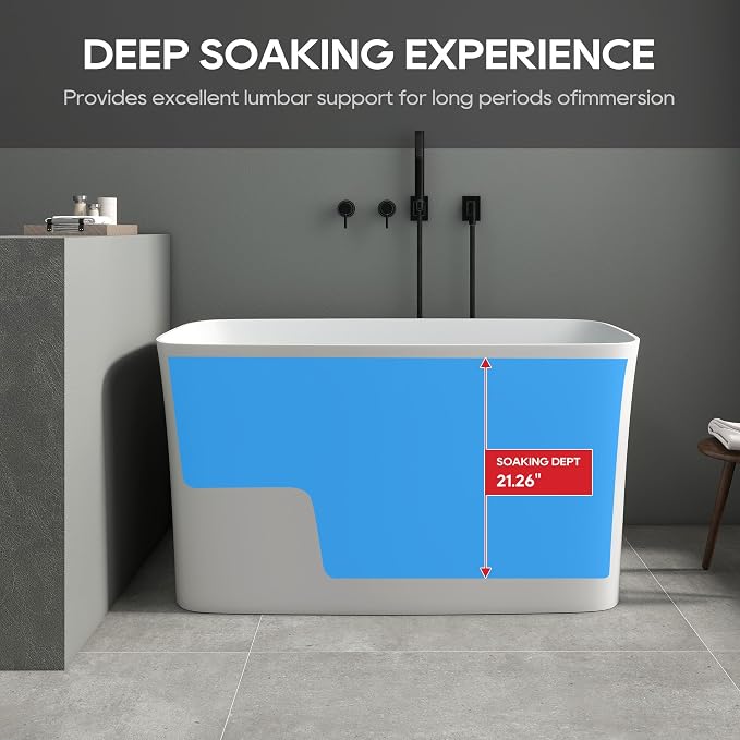 SJ Star&Jane 47" Solid Surface Freestanding Bathtub Japanese Soaking Tub Stone - Image 5