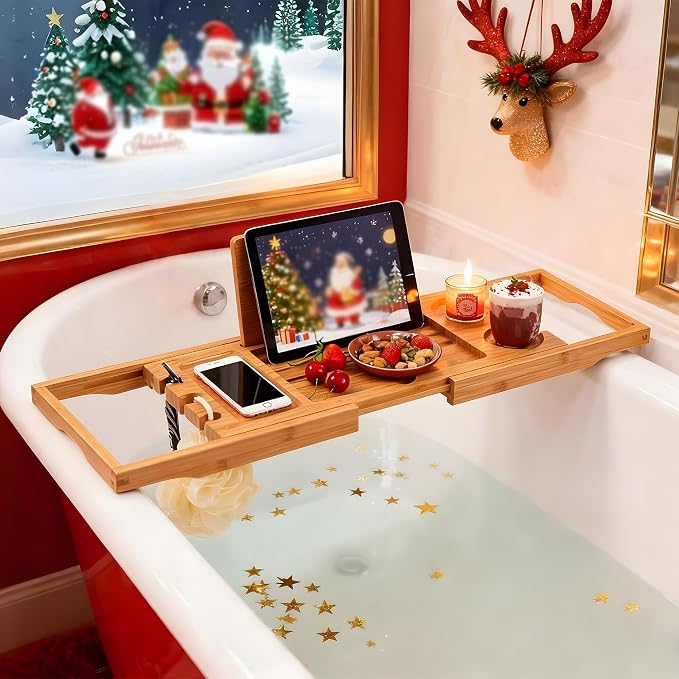 Utoplike Bamboo Bathtub Caddy Tray Bath Tray - Image 7