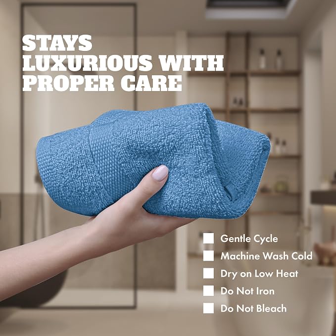White Classic Wealuxe Light Blue Washcloths 24 Pack - Image 6