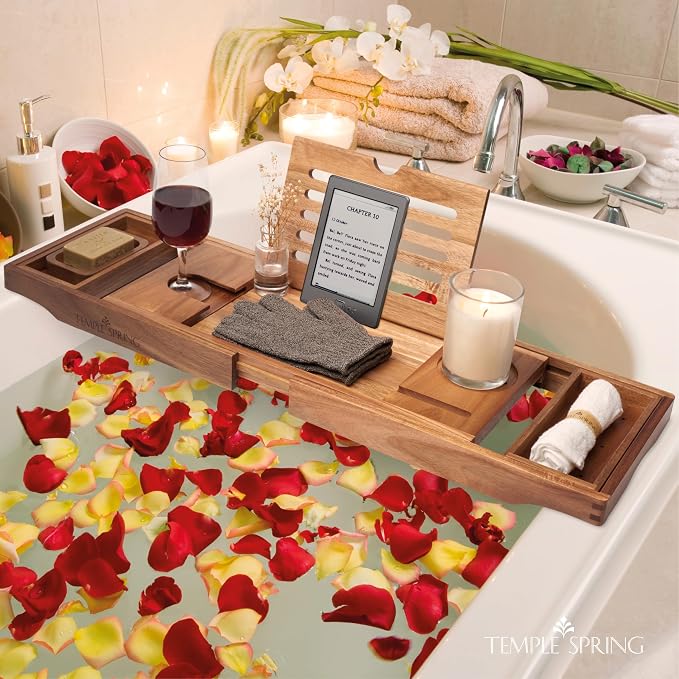 Temple Spring Wooden Bathtub Tray, Acacia Bathroom Accessories, Bath Tray - Image 7