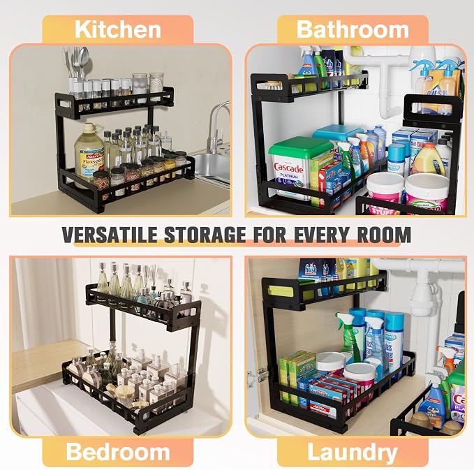 Under Sink Organizer, Metal Large Capacity 2-Tier Sliding Cabinet Storage Rack - Image 7