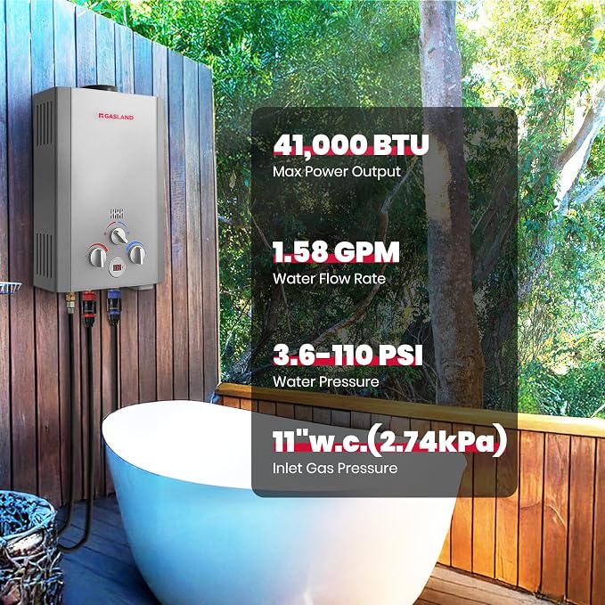 Gasland BE158S 1.58GPM 6L Outdoor Portable Propane Gas Tankless Water Heater - Image 4