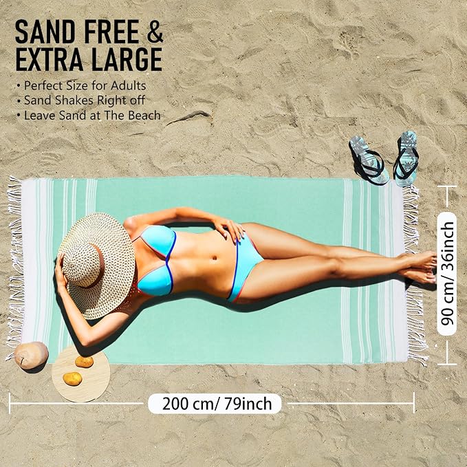 4 Pack Cotton Turkish Beach Towel Lightweight Thin Travel Vacation Essentials - Image 3