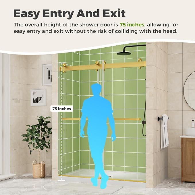 DELAVIN 56-60" W x 75" H Double Sliding Shower Door, 1/4" SGCC Tempered Glass - Image 7