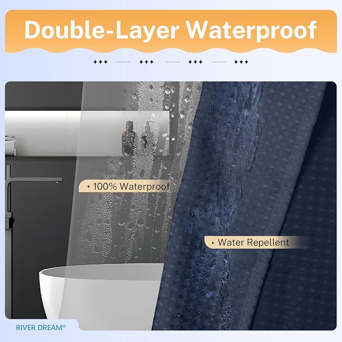 River Dream 3 in 1 Shower Curtain Set, Waffle Fabric Shower Curtain and - Image 3