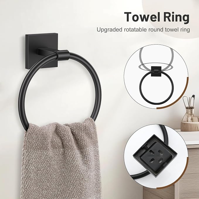5 Pieces Bathroom Hardware Set Matte Black Towel Bar Set Includes 23.6” Towel - Image 3
