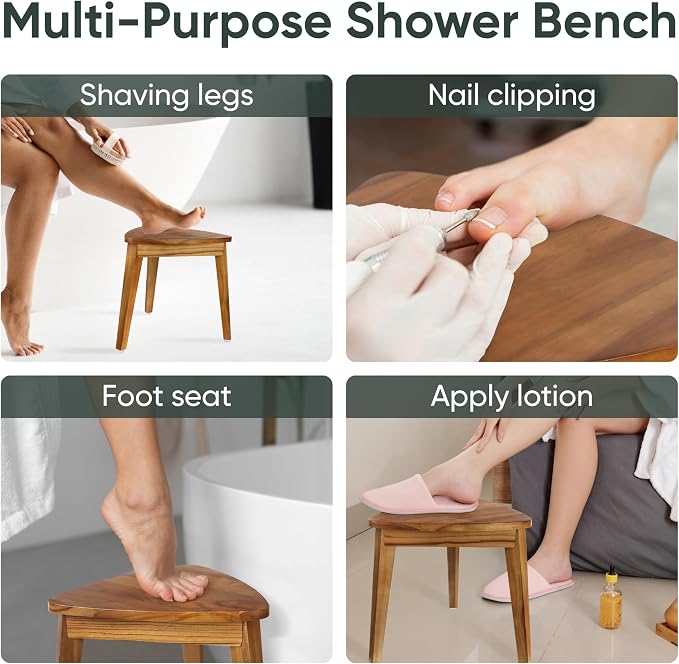 12.4“ Tall Small Teak Shower Stool - Image 7