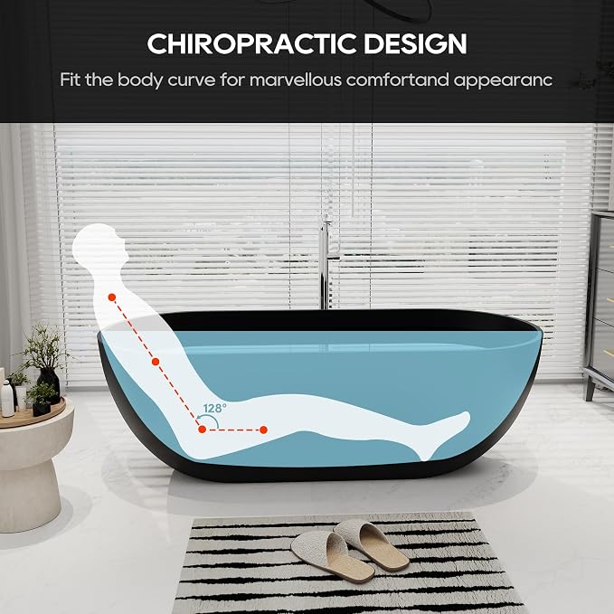 SJ STAR&JANE 69" Solid Surface Freestanding Bathtub Oval Stone Resin Soaking - Image 5