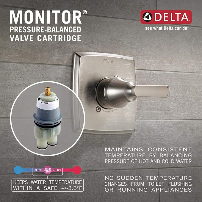 Delta Modern 14 Series Shower Faucet Set, Matte Black Shower Head and Handle Set - Image 5