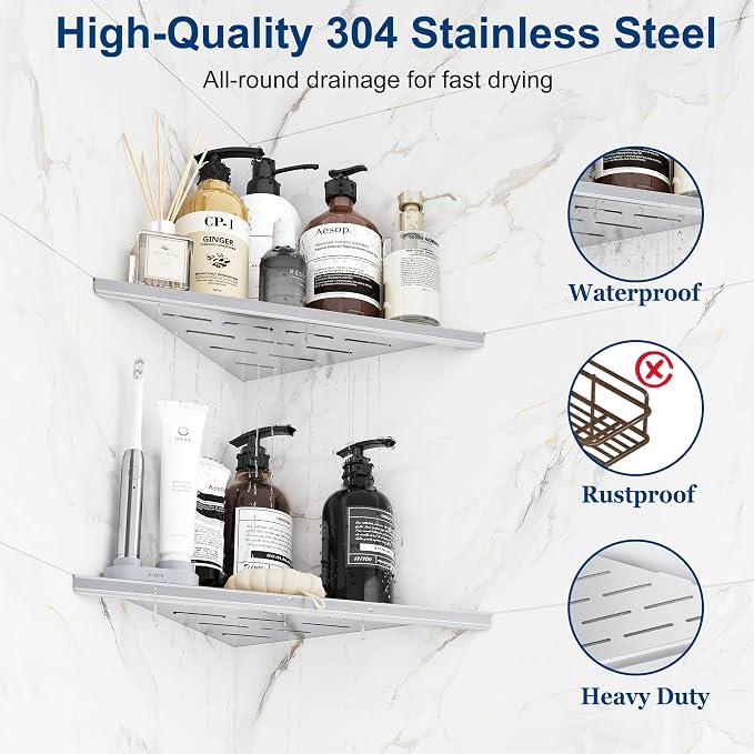 Corner Shower Shelves, 10” Recessed Tile Shower Shelf, 304 Stainless Steel - Image 7